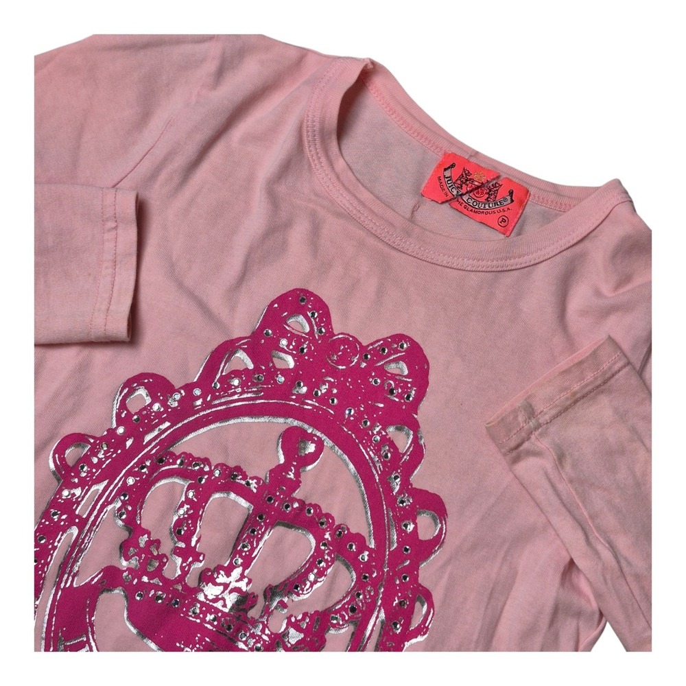 VTG Juicy Couture Women's P XS Pink Crown Graphic Long Sleeve Shirt Y2K USA